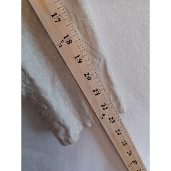 Richard Malcom Irish Linen Button Up Top Women M. Beige Floral Embordered Sleeve - Picture 6 of 15